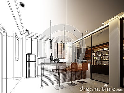 Abstract sketch design of interior kitchen Stock Photo