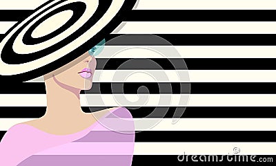 Abstract sketch women in striped hat Stock Photo