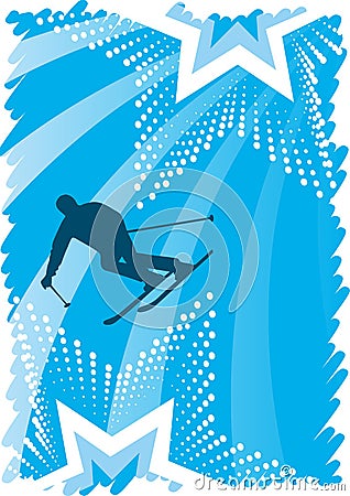 Abstract ski poster with stars.Ski resort.Winter motive Vector Illustration