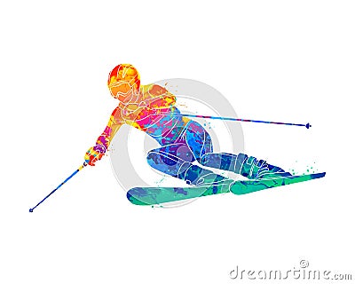 Abstract skiing. Descent giant slalom skier from splash of watercolors. Winter sports Vector Illustration