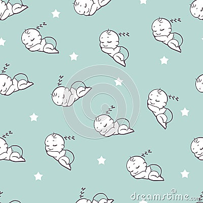 Abstract Sleeping Babies Vector Doodle Seamless Pattern Vector Illustration