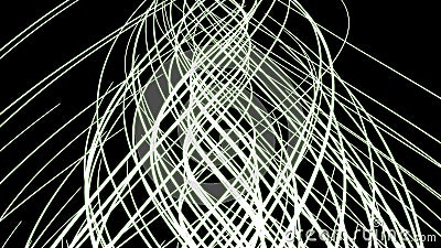 Abstract slowly moving narrow light streaks isolated on a black background. Motion. Intertwined bending colorful lines. Stock Photo