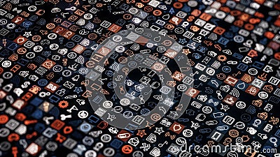 Abstract small edless cells with different icons background, seamless loop. Animation. Digital scren with modern signs Stock Photo