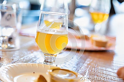 Abstract of Small Glass of Micro Brew Beers On Bar Stock Photo