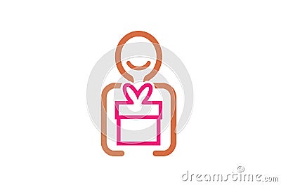 Abstract Smiling Person Character Gift Giving Surprise Logo Vector Illustration