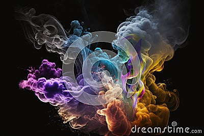 abstract smoke abstract background of multi-colored clouds illuminated by lights and sparks colorful fume explosion on Stock Photo