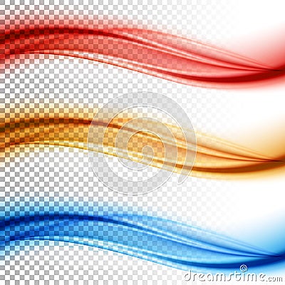 Abstract smooth color wave vector set on transparent background. Vector Illustration