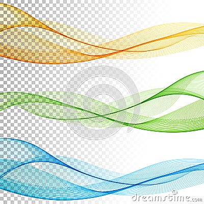 Abstract smooth color wave vector set on transparent background. Vector Illustration