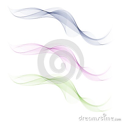 Abstract smooth color wave vector set on transparent background. Curve flow motion illustration Vector Illustration