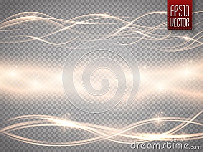 Abstract smooth glow light wave vector set on transparent background. Vector Illustration