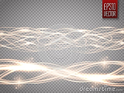 Abstract smooth glow light wave vector set on transparent background. Vector Illustration