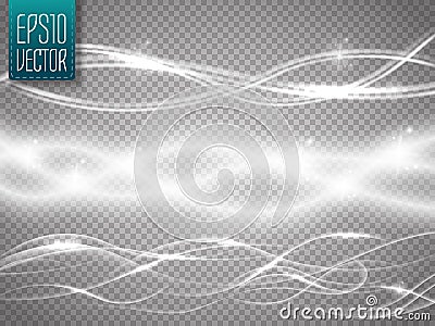 Abstract smooth glow light wave vector set on transparent background. Vector Illustration