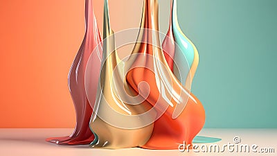 Abstract smooth shaped formless opaque pastel orange liquid flow background, neural network generated image Stock Photo
