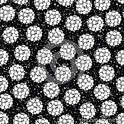 Abstract snowball seamless vector pattern background. White circles within large circular shapes on black white frosted Vector Illustration