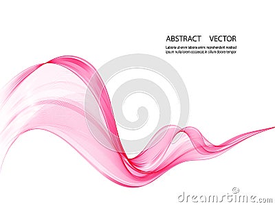 Abstract soft design pattern with pink wavy lines in elegant dynamic style on white background. Pink waves. Vector Illustration