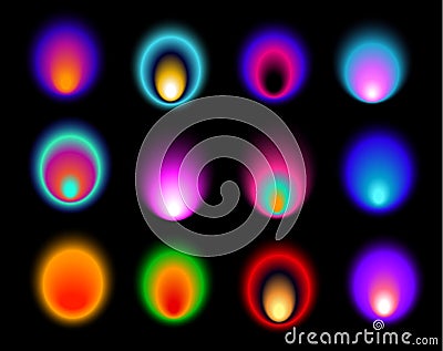 Abstract soft gradient colored blurry circles round shapes over black background, banner poster flyer layout design elements Vector Illustration