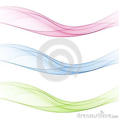 Abstract soft speed futuristic swoosh wave. Three minimalistic divider swoosh lines in gradient green ,pink ,blue color Vector Illustration