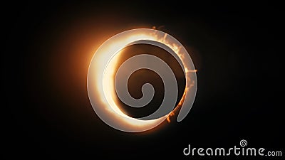 Abstract solar eclipse caused by a Lunar event with ring of fire on black background. Animated abstract view of a total Stock Photo
