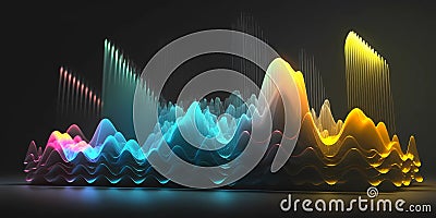 Abstract sound wave visual background. Dynamic motion soundwaves neon lines. Music energy spectrum pattern. Stock Photo