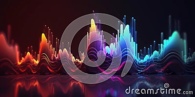 Abstract sound wave visual background. Dynamic motion soundwaves neon lines. Music energy spectrum pattern. Stock Photo