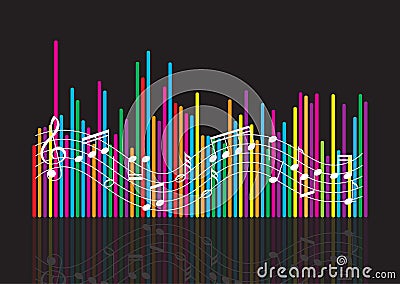 Abstract soundwaves background with music notes Vector Illustration