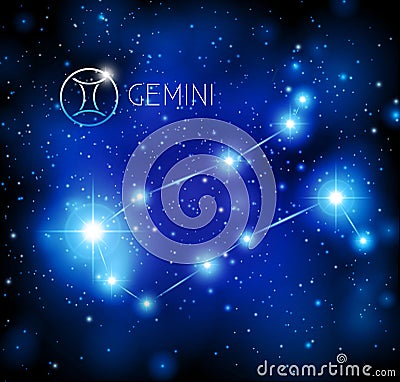 Abstract space background with stars and Gemini constellation Vector Illustration