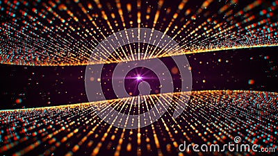 Abstract Space Brown Red Shiny Blurry Focus Bottom Top Wavy Ramps Plane Dots With Glitter Sparkle Optical Light Flare Stock Photo