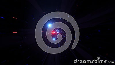 Abstract space galaxy tunnel with glowing sphere planets 3d illustration design background wallpaper Cartoon Illustration