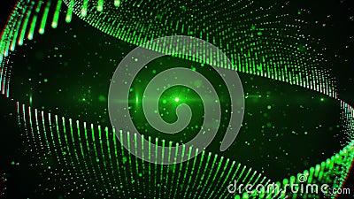 Abstract Space Green Shiny Blurry Focus Swirl Wave Pattern Dots Lines With Glitter Sparkle Optical Light Flare Stock Photo
