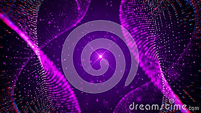Abstract Space Purple Shiny Blurry Focus Left And Right Vertical Swirl Wave Dotted Lines Sparkle Dust And Optical Light Stock Photo