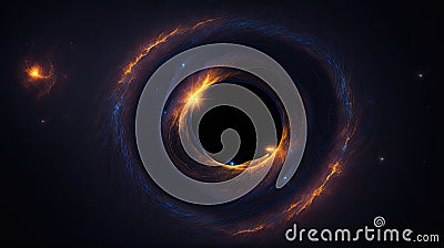 Abstract space wallpaper, Black hole, 3D illustration, fantasy background, mysterious galaxy, black ring Fire glow flames circle Cartoon Illustration