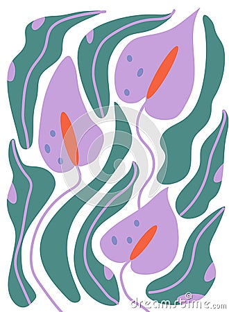 Abstract spathiphyllum flowers on isolated background. Matisse style Vector Illustration