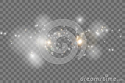 Glow isolated white transparent light effect set, lens flare, explosion, glitter, line, sun flash, spark and stars. Vector Illustration