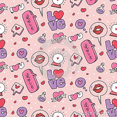 Abstract speech bubbles and heart seamless pattern Vector Illustration