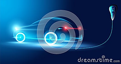 Speed electric cars In the illustration, electric cars are powered by electric energy. Future energy.on blue background Vector Illustration