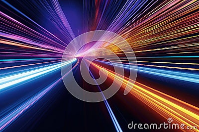 Abstract Speed light trails effect path, fast moving neon futuristic technology background, future virtual reality, motion effect Stock Photo