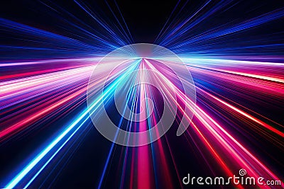 Abstract Speed light trails effect path, fast moving neon futuristic technology background, future virtual reality, motion effect Stock Photo