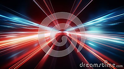 Abstract Speed light trails effect path, fast moving neon futuristic technology background Stock Photo