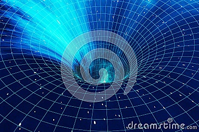 Abstract speed tunnel warp in space, wormhole or black hole, scene of overcoming the temporary space in cosmos. 3d Stock Photo