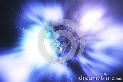 Abstract speed tunnel warp in space, wormhole or black hole, scene of overcoming the temporary space in cosmos. 3d Stock Photo