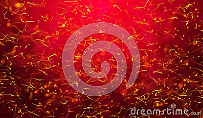 abstract Sperm Swimming yellow light particles on red background Stock Photo