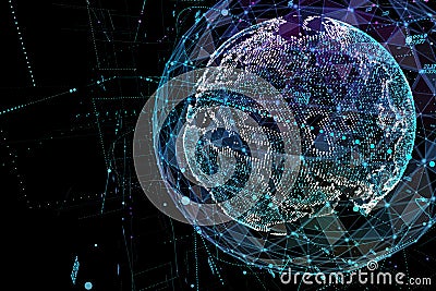 Abstract sphere shape of glowing global communication. Global Network connection visualization . Futuristic earth globe Cartoon Illustration