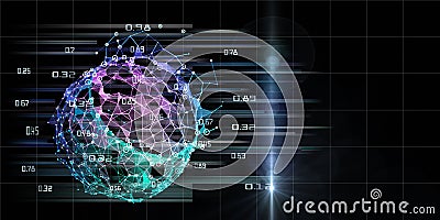 Abstract spherical algorithm analysis data with blurred lines and lens effects. AI. Future technology concept for business and Stock Photo