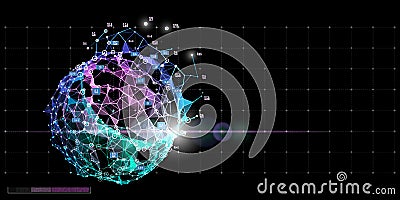 Abstract spherical algorithm analysis data with blurred lines and lens effects. Big data. AI. Future technology concept for Vector Illustration