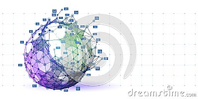 Abstract spherical polygonal structure with blurred lines on white. Big data. Future technology concept for business and science Vector Illustration