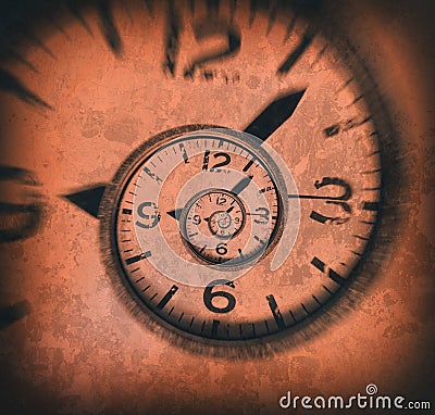 Abstract spiral clock background. Twisted time. Stock Photo