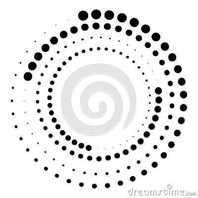 Abstract spiral of dots. Line art spiral of dots. Round shape. Psychedelic swirl. Wave effect. Stock image Vector Illustration