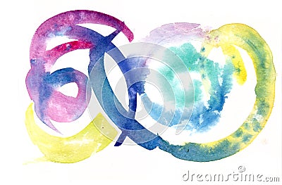 Abstract spiral geometric multicolored swirls watercolor on white Stock Photo