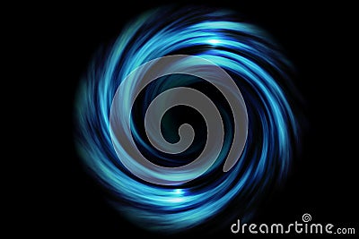 Abstract spiral tunnel with light blue smoke on black background Stock Photo