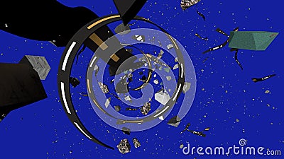 Abstract spiral wriggling with stones in space Stock Photo